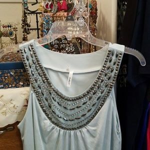 Studio Y embellished sea mist sleeveless top.